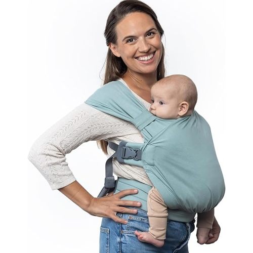 Boba Pre-Wrapped Baby Wrap Carrier with Buckle, Easy Adjust Soft Infant Baby Carrier Hybrid for Boy or Girls, Baby Sling for Newborn up to 35 lbs (Sea Mist)