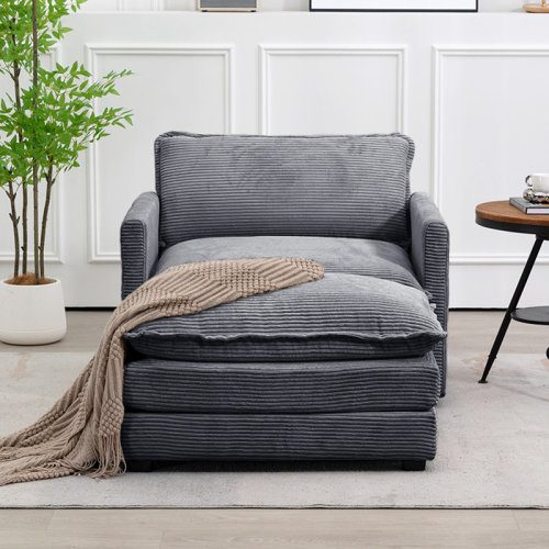 Ebern Designs Redenius 42" Upholstered Corduroy Armchair with Ottoman & Reviews | Wayfair