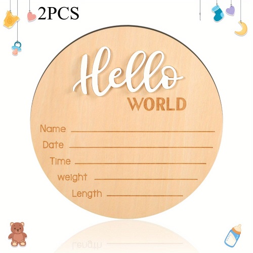 2pcs Name & Text Announcement Signs - ized Name Plaque with Name/Date/Text, Rustic Wood Nursery Decor Suitable for Hospital Birth Notices, Showers & Announcements