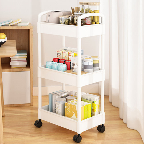 3 Tier Rolling Cart Organizer, Laundry Room Bathroom Organizers and Storage Office Shelves Mobile Shelving Unit Kitchen Trolley Cart with Wheels for Art, Craft, Diaper, Bedside, Snack