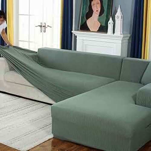 Thick Couch Covers for 1 2 3 4 Seater, Sectional Sofa L Shape Stretch Slipcover Living Room Dogs Pets, Washable Durable Furniture Protector (Green, 2 Seater), (CHUNXINMAKIE)