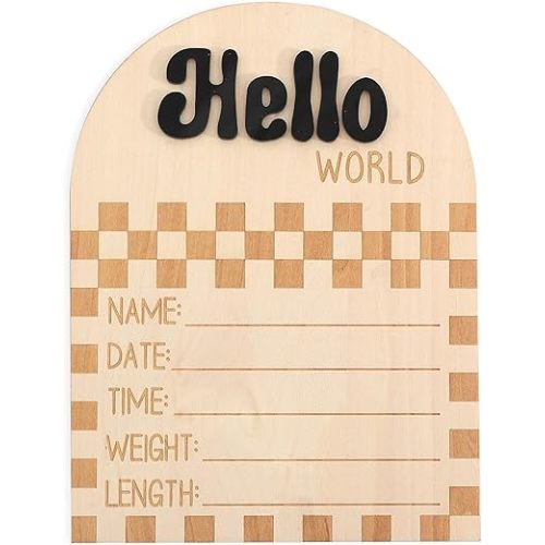 Wooden Racing Hello World Bulletin Board - Little Racer Birth Information Record, Racing Themed Baby Milestone Discs, Checkerboard Baby Announcement Sign, Hospital Nursery Photo Props (Black)