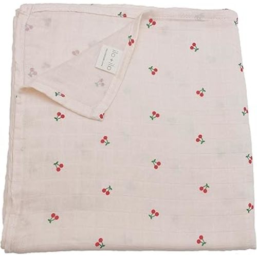 Ali+Oli Muslin Swaddle Blanket for Baby (Cherry) Large 47" x 47" Soft Rayon Made from Bamboo & Organic Cotton Muslin Blanket, Machine Washable Receiving Blanket Wrap for Newborn to Toddler