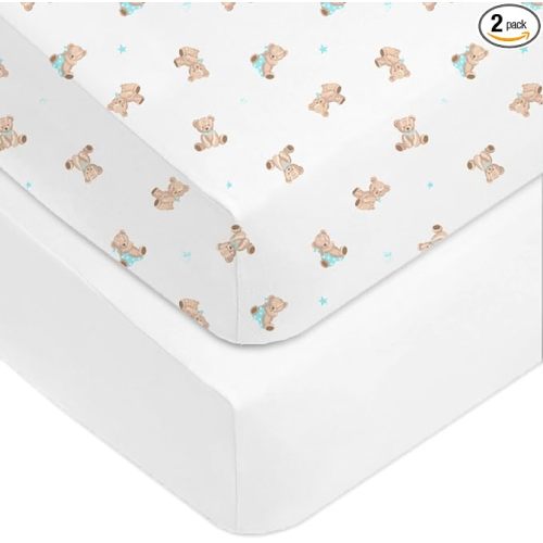American Baby Company Fitted Crib Sheet 28" x 52", Soft Breathable Neutral 100% Cotton Jersey Sheet, Bear, for Boys and Girls, Fits Crib and Toddler Bed mattresses