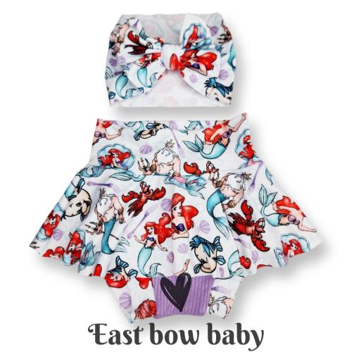 Little mermaid skirted bummie, Ariel baby girls outfit, Ariel skirted bummie set, Disney sibling matching, Little mermaid birthday outfit