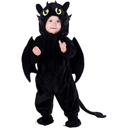 HSCTEK Baby Dragon Costume, Infant Animal Cosplay Newborn Boys Girls, Toddler Halloween Onesie Clothes 18-24 Months, Black