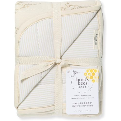 Burt's Bees Baby Newborn Essentials Reversible Quilt Blanket, 100% Organic Cotton Crib Blanket, 30 x 40 Inch