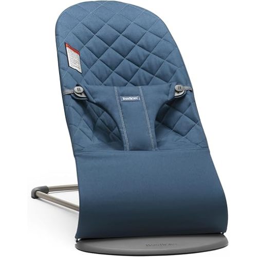 BabyBjörn Bouncer Bliss, Midnight Blue, Woven, Classic Quilt | 2-in-1 AdjustableBaby Bouncer Seat and Toddler Chair, Newborn to Toddler (8-29 lbs), 4 Positions, Lightweight & Portable