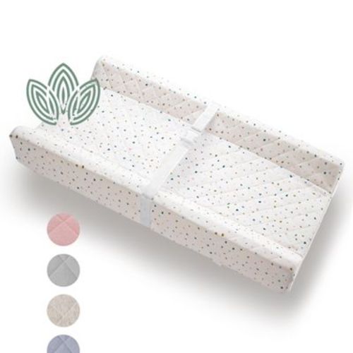 Modera Organic Cotton Contoured Baby Changing Pad w/ Waterproof Foam Mattress, Includes Soft Removable & Washable Cover, Safety Strap, Non-Slip Bottom