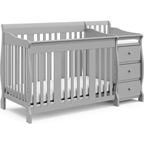 Storkcraft Portofino 5-in-1 Convertible Crib and Changer Combo (Pebble Gray) – Changing-Table with Storage Drawer, Converts to Toddler Full-Size Bed, Daybed