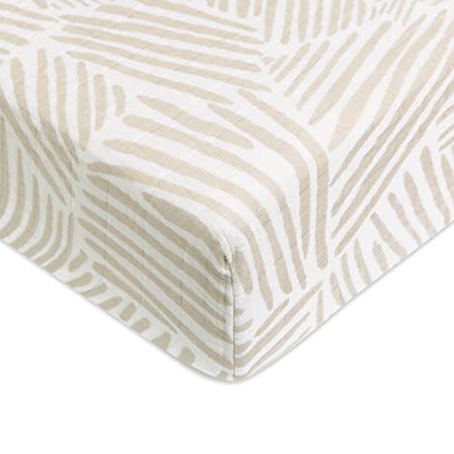 Babyletto 100% Organic Cotton Crib Sheet in Oat Stripe | GOTS-Certified 100% Organic Cotton Crib Sheet - 360° Fitted, Ultra-Soft & Breathable Muslin For Safe, Cozy Sleep
