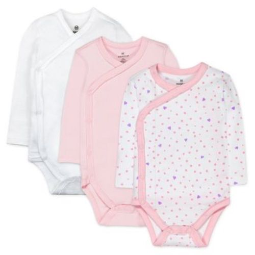 3-Pack Organic Cotton Long Sleeve Side-Snap Bodysuits Love Dot Newborn