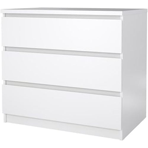 Contemporary 3 Drawer Chest in White High Gloss by FurniFact, Ideal for Compact Spaces and Enhancing Bedroom Aesthetics