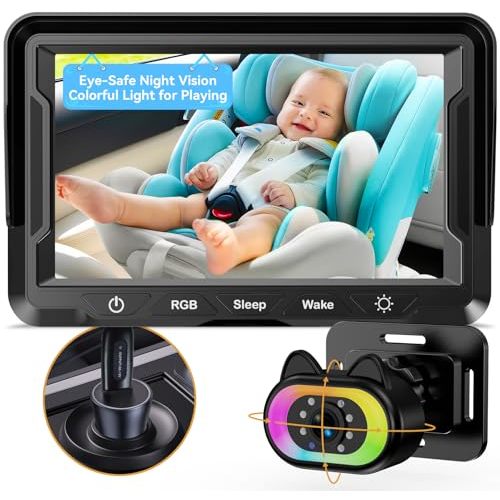 Wkzay Baby Car Camera HD 1080P - 150° Wide Angle, Night Vision, Adjustable View, LED Lights, Easy Installation, Infant Safety, Rear Seat Monitoring for Car Travel