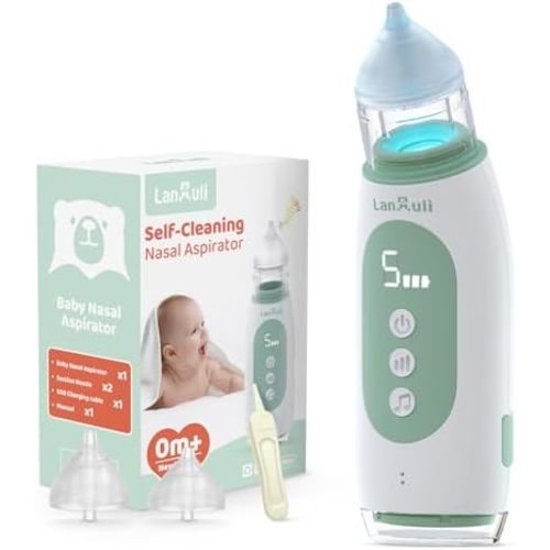 【Self-Clearing】 Nasal Aspirator for Baby, Automatic Toddler Nose Sucker, Infant Snot Cleaner with Adjustable Hospital-Grade Suction Level, Music and Light Soothing Function