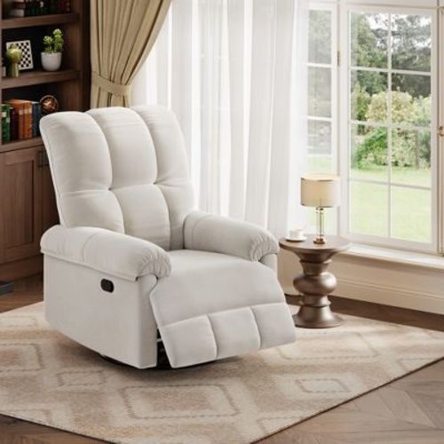 Oversized Recliner Chair, Overstuffed Soft Chenille Swivel Rocker Recliner with Padded Armrests, Nursery Rocking Chairs