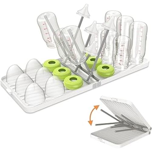 YOTIME Baby Bottle Drying Rack with Drainer, Foldable & Space Saving Drying Rack for Baby Bottles, Nipple and Accessories, White