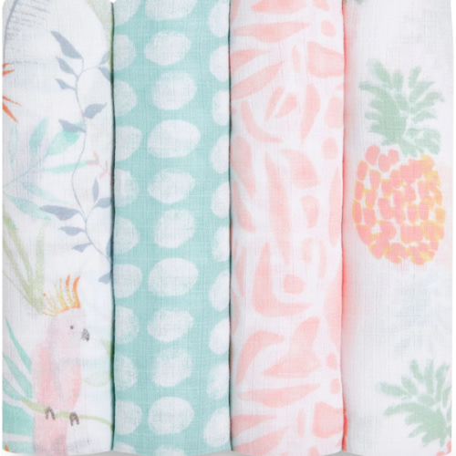 Tropical Cotton Muslin Swaddl 4pk | aden + anais