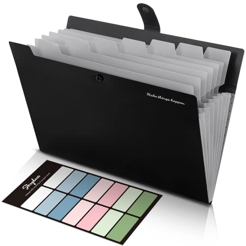 SKYDUE 8 Pockets Expanding File Folders, Accordion Folders, Portable Paper Bill Receipt Organizer, Letter Size, Home College School Office Supplies, Black