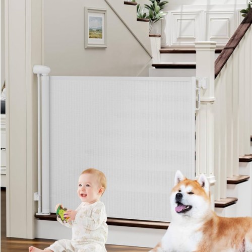 PRObebi Retractable Baby & Dog Gate - Extends to 54" Wide, 34" Tall - Stair, Doorway & Hallway Use