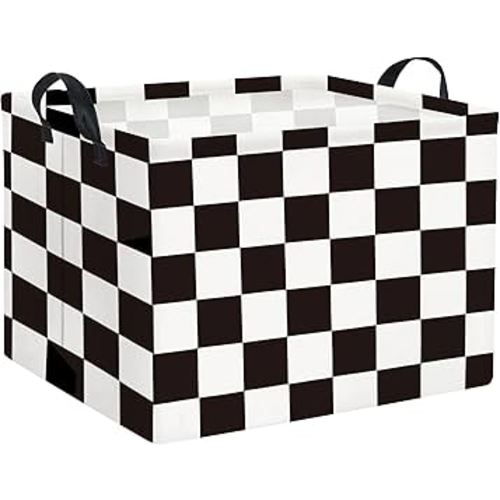 HIYAGON Rectangular Car Basket for Boys Checkered Basket Kids Baby Storage Bin Toy Organizer Box Car Room Decor(Racing Flag)