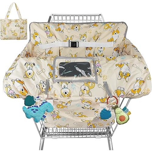 Shopping Cart Cover for Baby High Chair Cover Grocery Cart Cover for Baby Girl Boy Toddler Cute Corgi Print Portable Shopping Cart Cover with Safety Harness