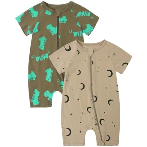 MYGBCPJS Baby Boys Girls Cotton Jumpsuit Short Sleeve Pajamas Infant Graphic Zipper Romper Summer Outfits