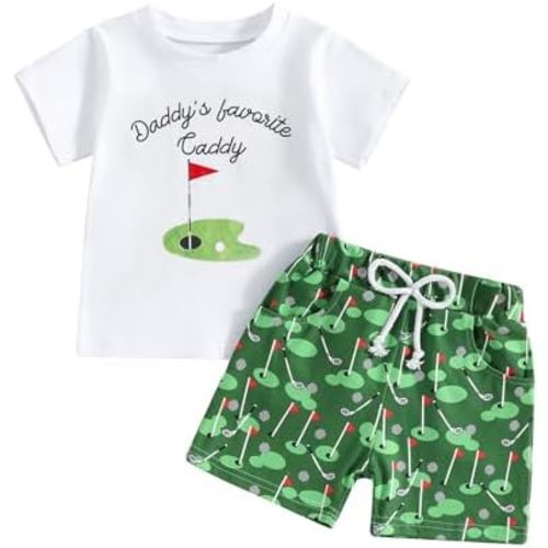 Toddler Baby Boy Masters Golf Outfit Short Sleeve Funny Letter Print T Shirts + Shorts Set Infant Summer Clothes