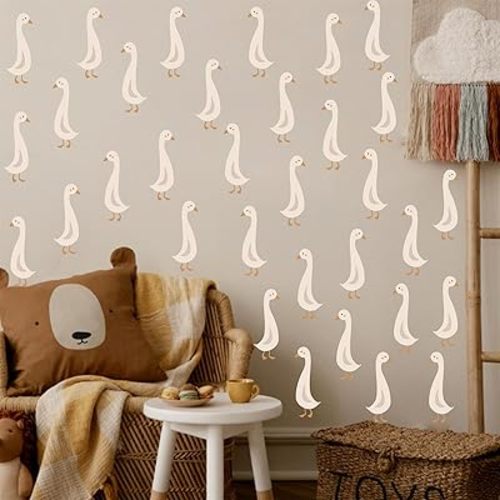 Cute Goose Wall Decals Peel and Stick Boho Geese Wall Stickers Watercolor Farm Animal Wall Stickers Removable Small Duck Wall Stickers Boho Wall Decals for Nursery Baby Kids Room Decor
