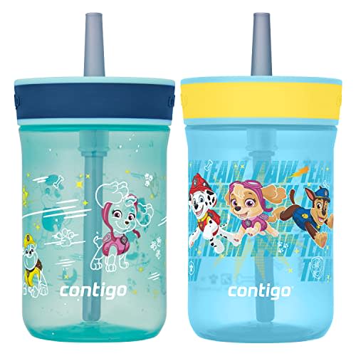 Contigo Paw Patrol Kids Water Bottle, Spill-Proof Tumbler with Straw, BPA-Free Plastic, 14oz, 2-Pack, Great for school and home, Blue & Yellow