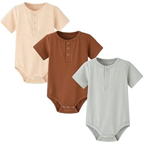 Baby Boy Ribbed Bodysuit Short Sleeve Solid Romper Newborn Jumpsuit One Piece Baby Boy's Clothes/Outfits 0-18 Months
