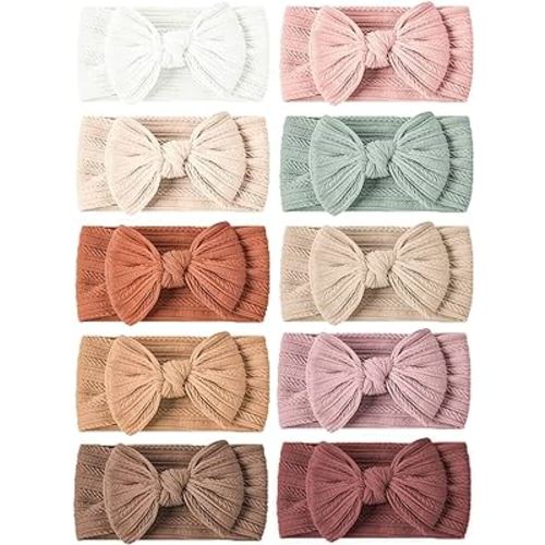 Niceye 10 Packs Baby Girls Headbands with Bows Handmade Hair Accessories Stretchy Hairbands for Newborn Infant Toddler