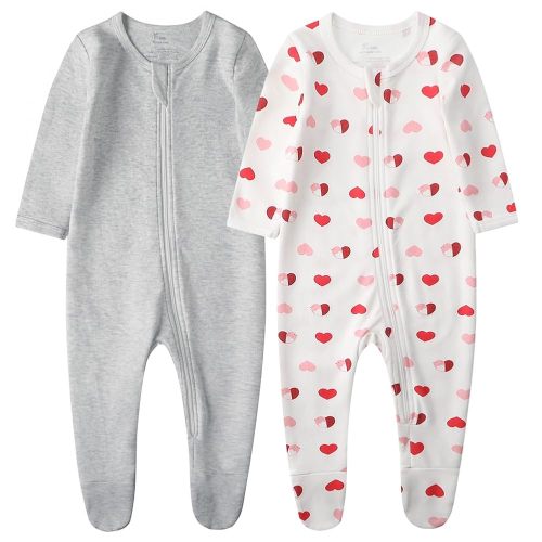 O2 BABY Baby Boys Girls Organic Cotton Zip-Front Sleeper Pajamas, Footed Sleep 'n Play