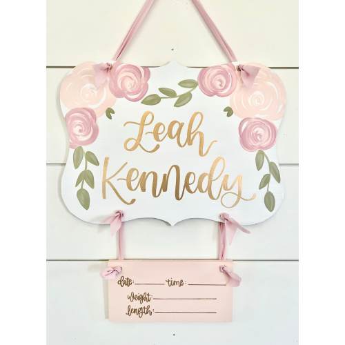 Hospital Door Hanger Girl, Nursery Name Sign Flowers, Birth Stats Sign Baby Girl, Nursery Decor, Birth Announcement Sign, Pam Test 1