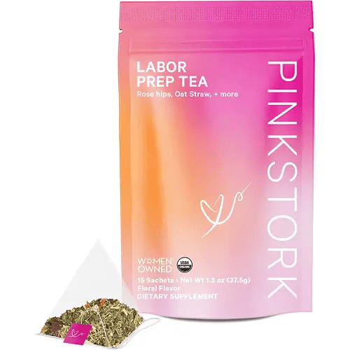 Pink Stork Labor Prep Tea - Organic Red Raspberry Leaf Tea for Pregnancy and Postpartum Support, Pregnancy Must Haves - Floral, 30 Cups