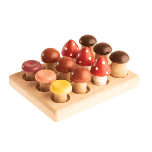 Wooden Mushrooms on Wooden Tray from Poppy Baby Co