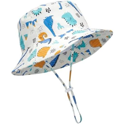 Baby Sun Hat Kids Summer Sun Protection Toddler Bucket Hat Wide Brim Adjustable Beach Hats for Boys Girls Age 0-6 Years