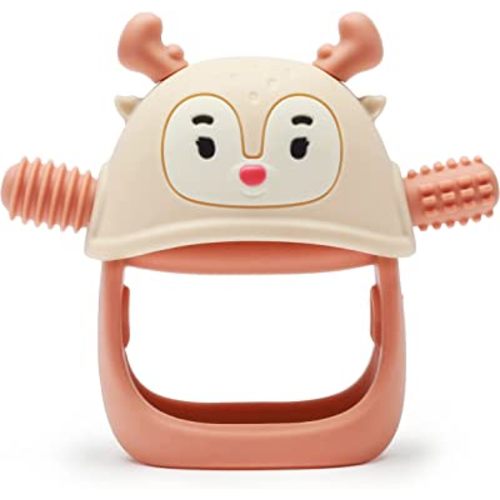 Smily Mia Teething Toys/Teethers for Babies 6-12 Months, Reindeer Baby Chew Toy 3-6 Months for Teething Relief, Get-A-Grip Baby Hand Teether, Silicone Teething Mittens for 0-6Months, Nude