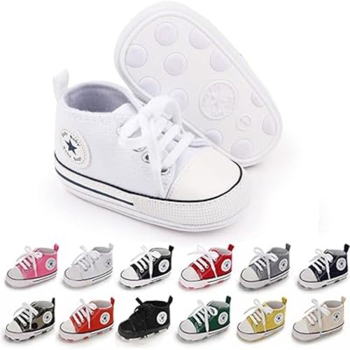 Unisex Baby Girls Boys Canvas High-top Shoes, Newborn Infant Anti-Slip Soft Sole Frist Walking Breathable Sneakers