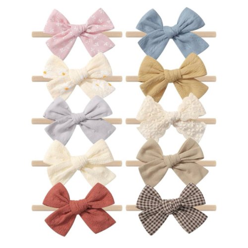 10PCS Doboi Baby Girls Headbands Hair Bows Nylon Linen Hairbands Handmade Hair Accessories for Newborn Infant Toddlers Little Girl and Kids
