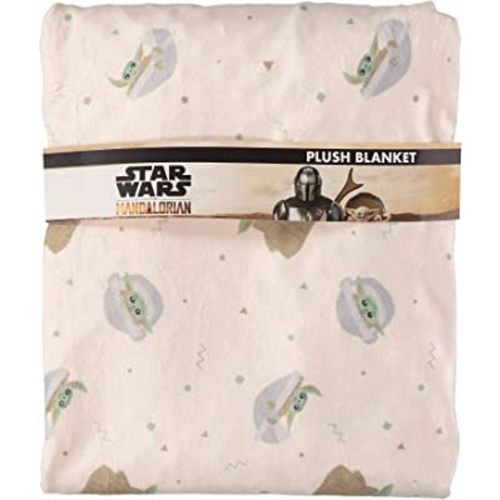 STAR WARS Mandalorian Baby Unisex Plush Blanket – Baby Yoda Baby Gifts - Soft Baby Blankets (Off-White/Green, 0-12 Months)