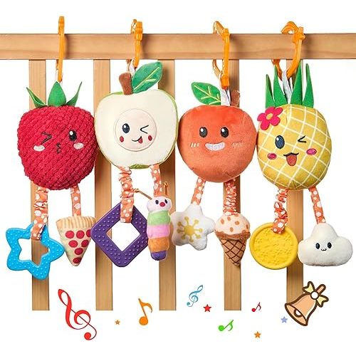 OR OR TU Baby Toys for 3 6 9 12 Months, Hanging Toys Fruit Rattles Infant Newborn Stroller Mobile Toys Car Seat Crib Plush Wind Chime for Boys Girls