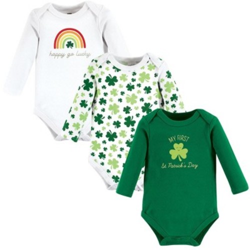 Hudson Baby Infant Girl Cotton Long-Sleeve Bodysuits, St Patricks Rainbow, 3-6 Months