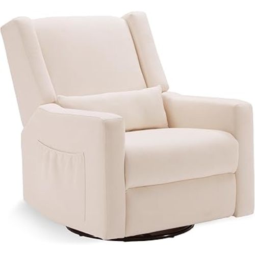Tbfit Recliner Chair Swivel Glider, Nursery Rocker Recliners with Lumbar Support, Rocking Sofa Chair, Overstuffed Manual Glider Recliner for Baby Room, Living Room, Beige, Ring Switch