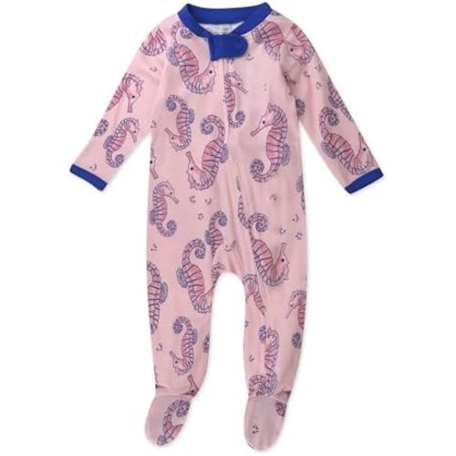 HonestBaby Baby Girls' Sleep and Play Footed Pajamas One-Piece Sleeper Jumpsuit Zip-front Pjs Organic Cotton
