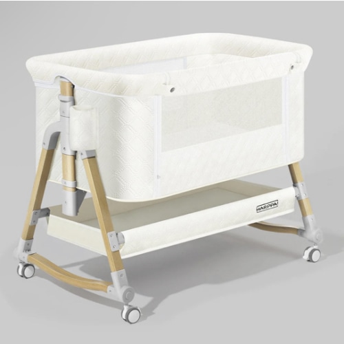 HARPPA Cuddly 3-in-1 Baby Bassinet Bedside Sleeper for Reflux | Attaches to Bed, Adjustable 5 Heights, Non-Toxic & CPSC Certified | Sturdy Aluminum Frame, Portable Wheels, Tool-Free Setup, Gentle Rocking | Perfect for Newborns, Infants, Small Spaces & Saf