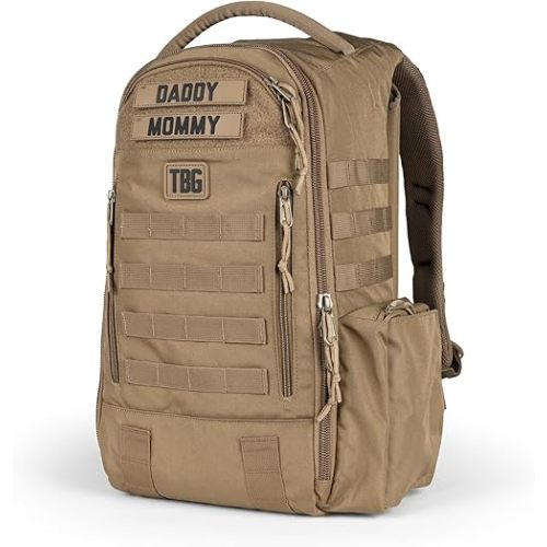Tactical Baby Gear Daypack Tactical Diaper Bag Backpack for Dads - MOLLE compatible, Built-in Changing Mat, Stroller Straps (Coyote Brown 4th Gen)