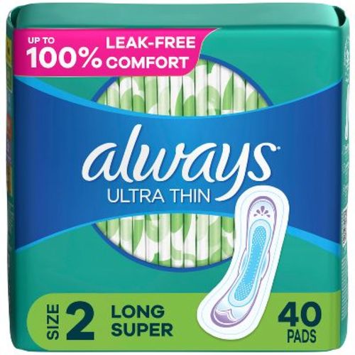 Always Ultra Thin Pads Size 2 Super Long Absorbency Unscented Without Wings - 40ct