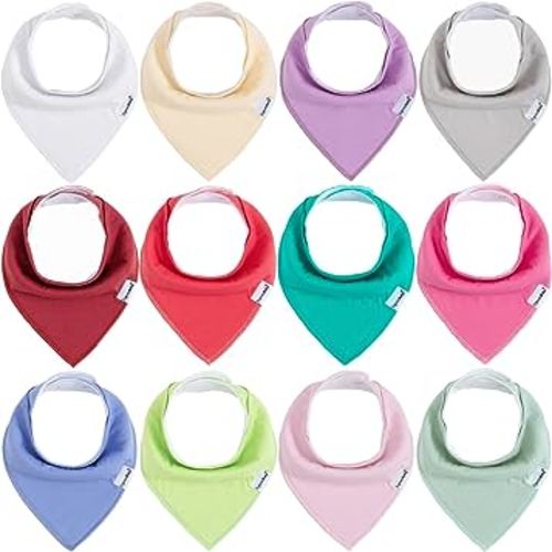 Baby Bandana Drool Bibs for Girls,12 Pack Solid Colors Baby Girl Bibs Set,Absorbent 100% Organic Cotton for Newborn Teething and Drooling