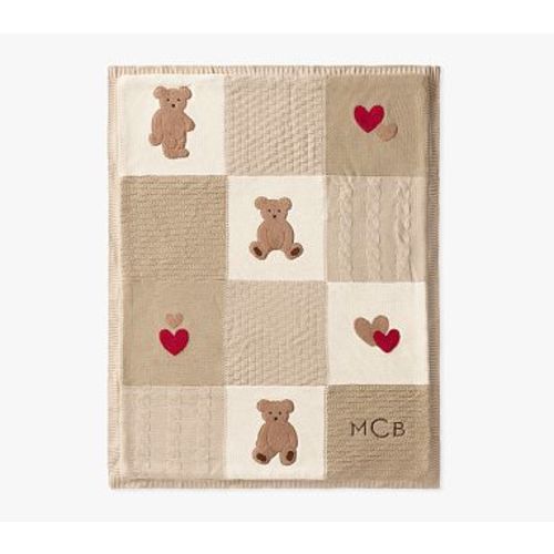 Teddy Bear Heirloom Baby Blanket , Taupe Multi